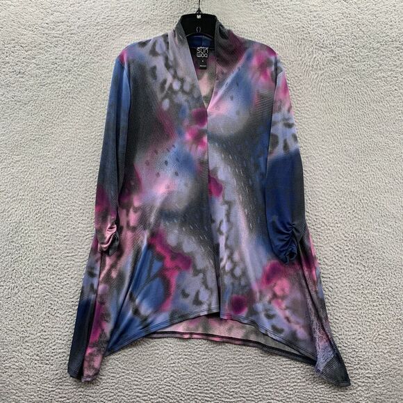 Clara Sun Woo Blouse Womens Small Top 3/4 Sleeve Purple Blue Black - Picture 7 of 8